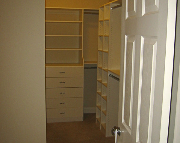 View from the doorway of custom closet system